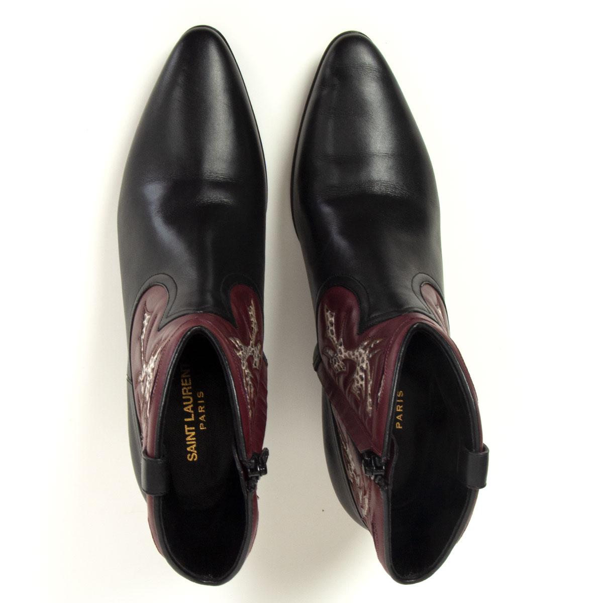 Women's SAINT LAURENT black & burgundy leather ROCK 40 Western Ankle Boots Shoes 39.5