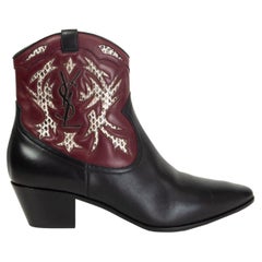 SAINT LAURENT black & burgundy leather ROCK 40 Western Ankle Boots Shoes 39.5