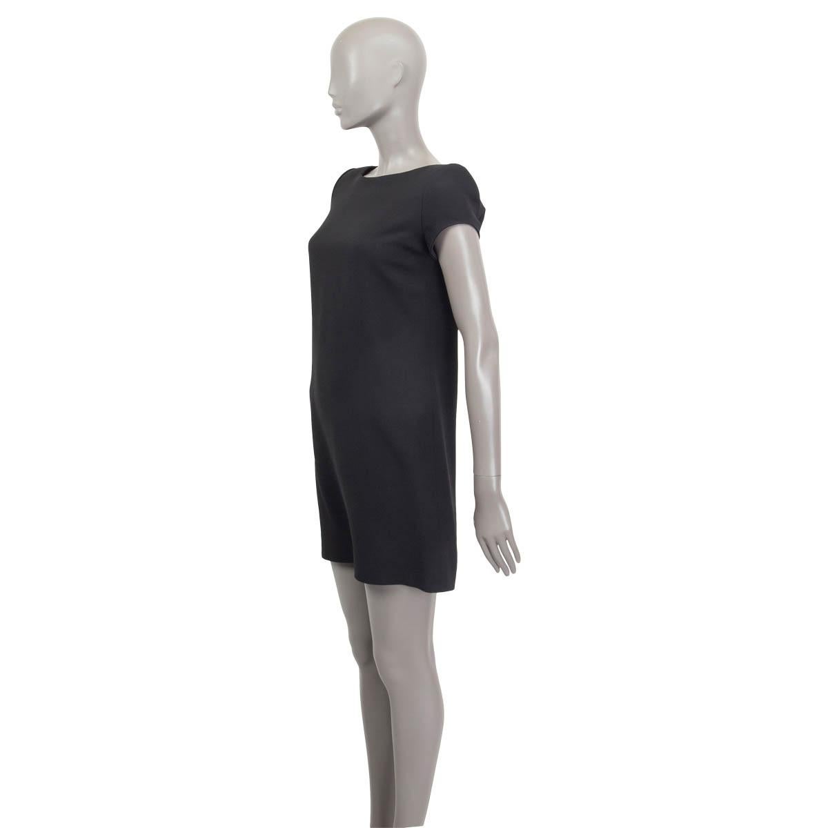 Black SAINT LAURENT black CADY SHORT SLEEVE SHIFT MINI Dress 36 XS For Sale