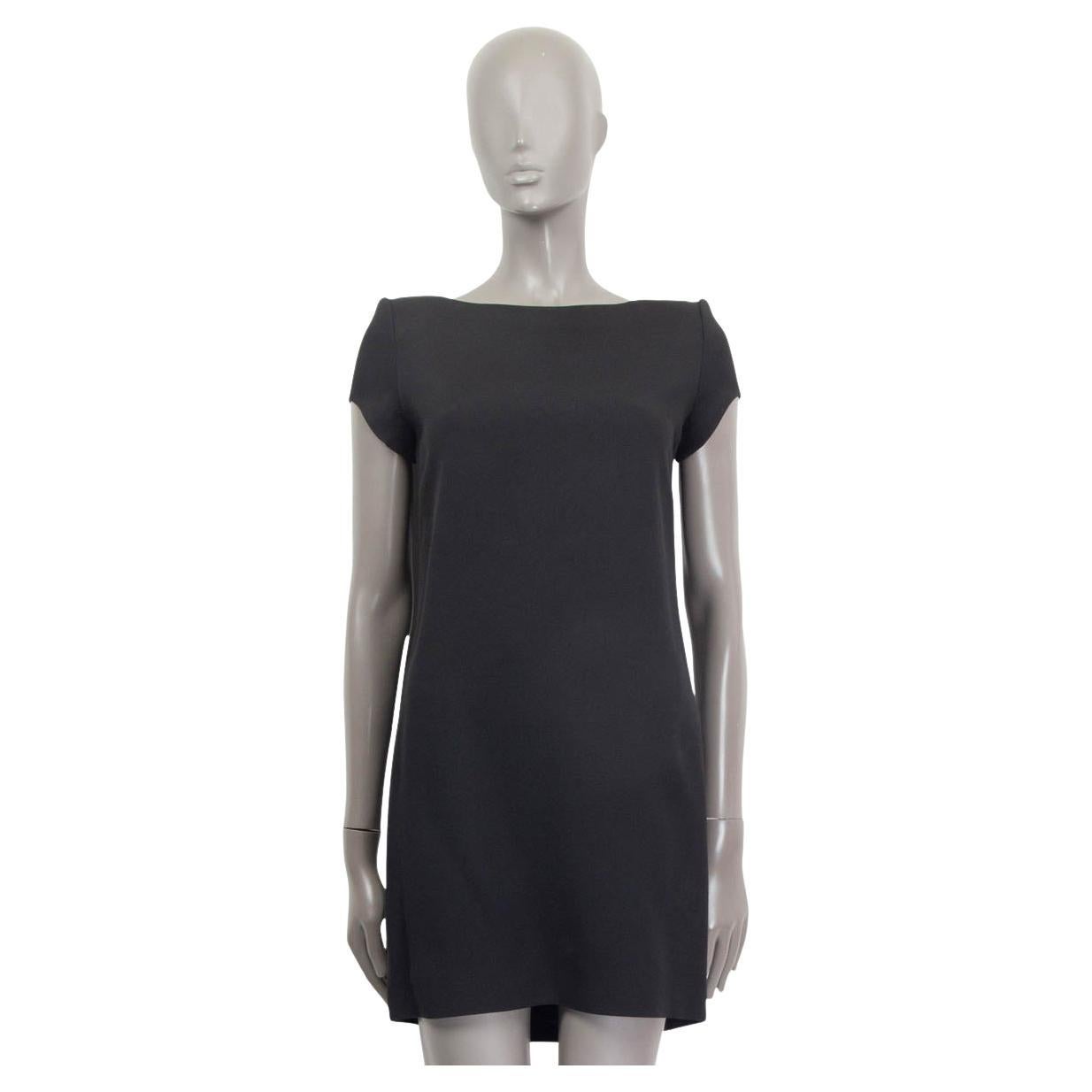 SAINT LAURENT black CADY SHORT SLEEVE SHIFT MINI Dress 36 XS For Sale