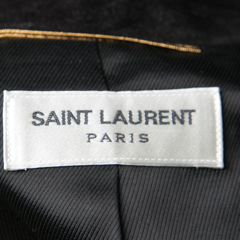 Women's Saint Laurent Black Calf Suede Studded Biker Jacket S