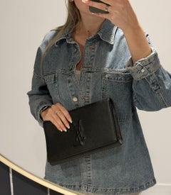 Saint Laurent  Black Calfskin Leather Large Belle de Jour Clutch