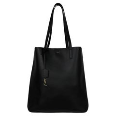 Saint Laurent Black Calfskin Leather Medium Shopping Tote Bag