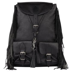 Saint Laurent Black Calfskin Leather Studded Fringe Festival Backpack Saint Laurent Black Calfskin Leather Studded Fringe Festival Backpack