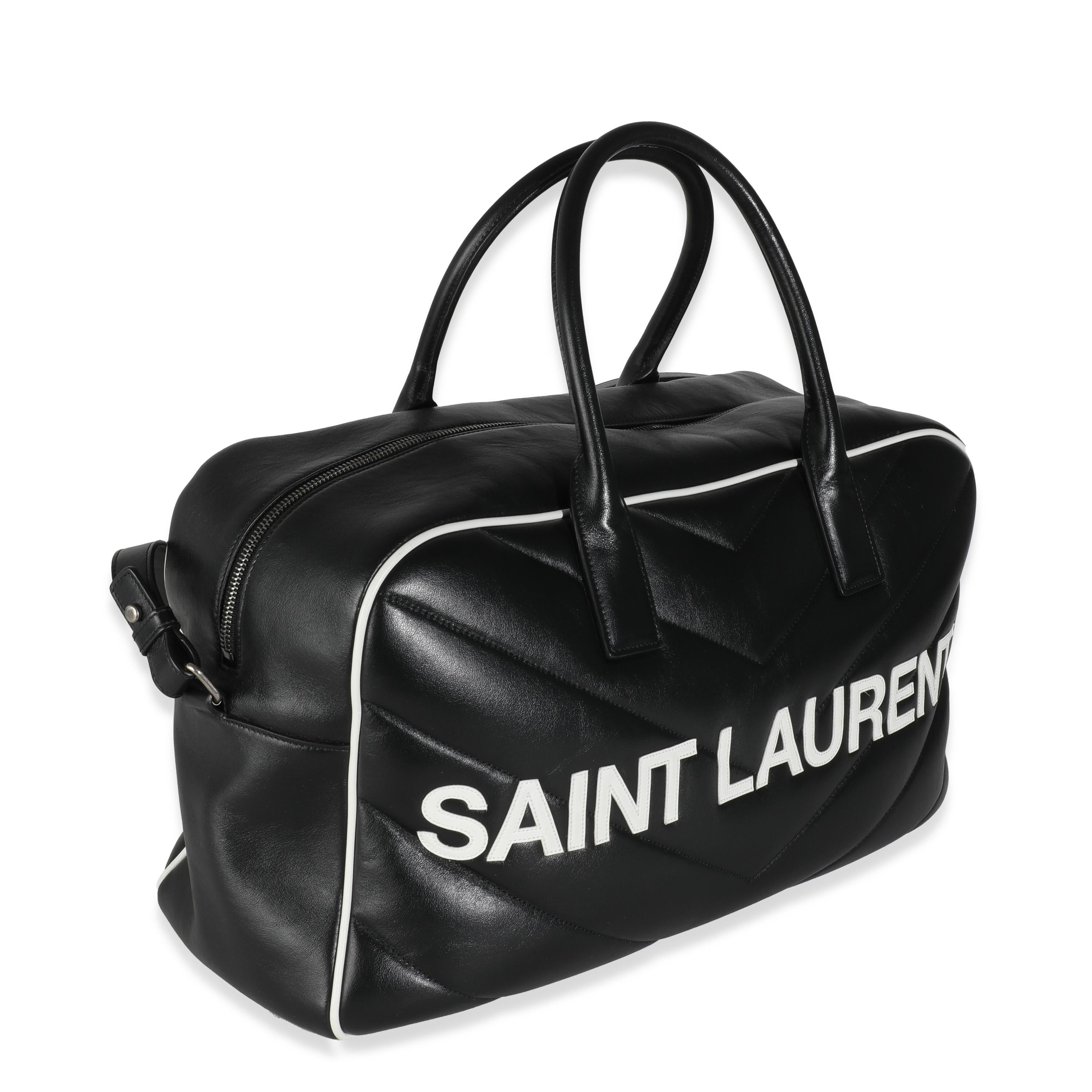 Listing Title: Saint Laurent Black Calfskin Medium Miles Logo Bowler Duffle Bag
SKU: Z143970
Condition: Pre-owned 
Handbag Condition: Very Good
Condition Comments: Item is in very good condition with minor signs of wear. Scuffing, scratches along