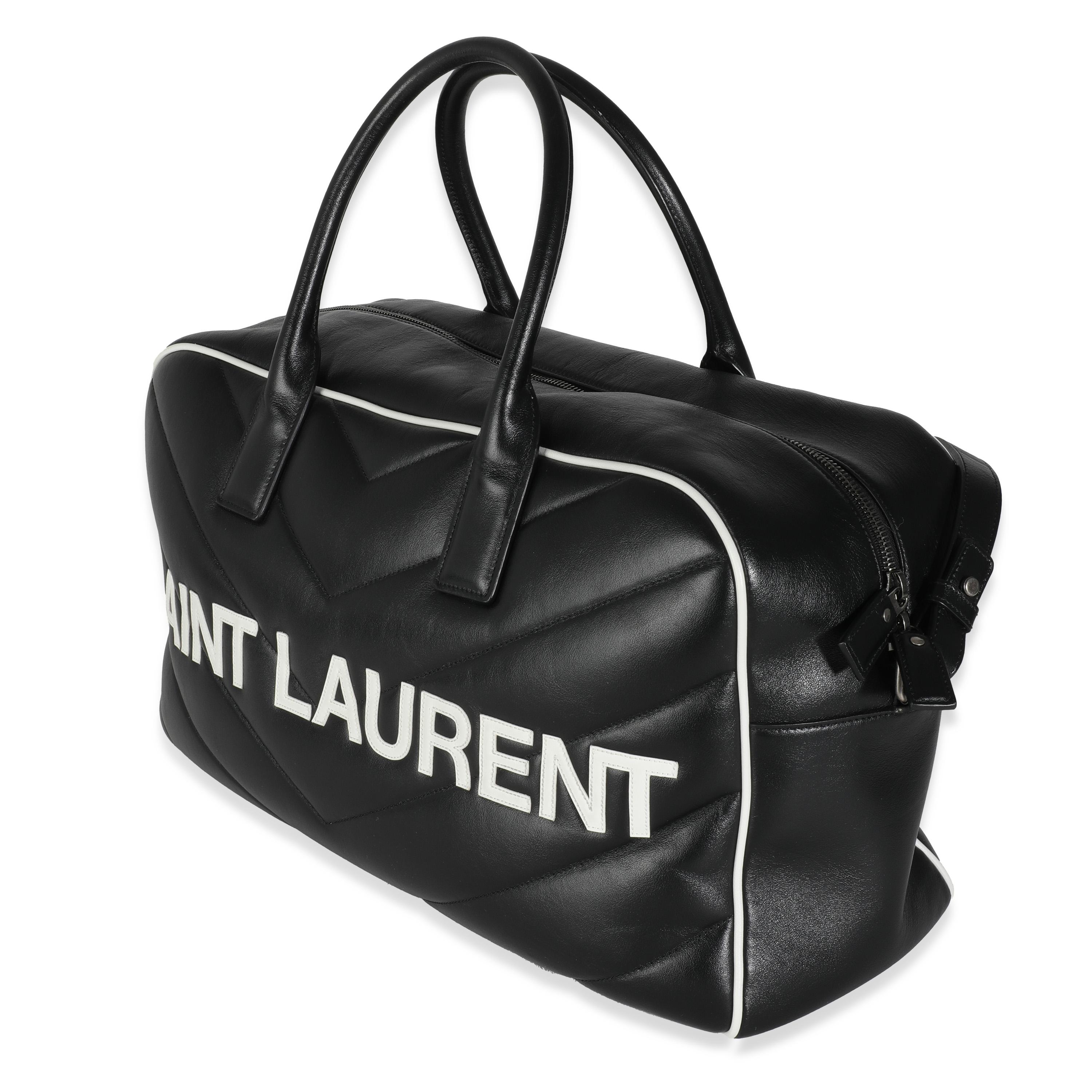 Saint Laurent Black Calfskin Medium Miles Logo Bowler Duffle Bag In Excellent Condition For Sale In New York, NY