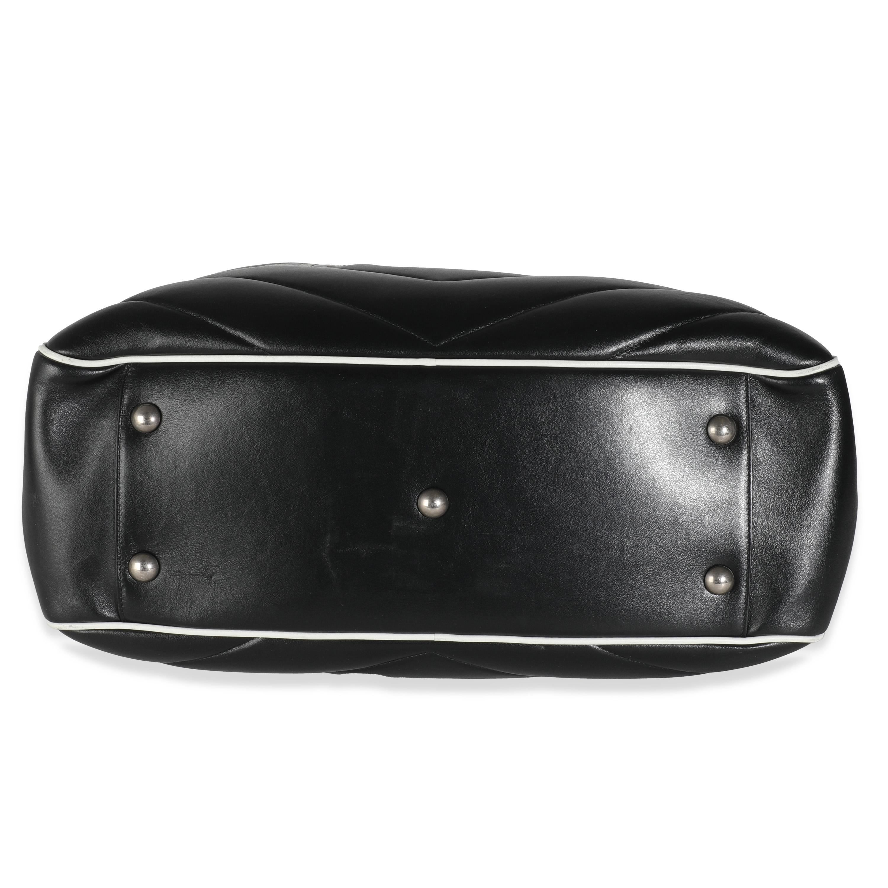 Saint Laurent Black Calfskin Medium Miles Logo Bowler Duffle Bag For Sale 1