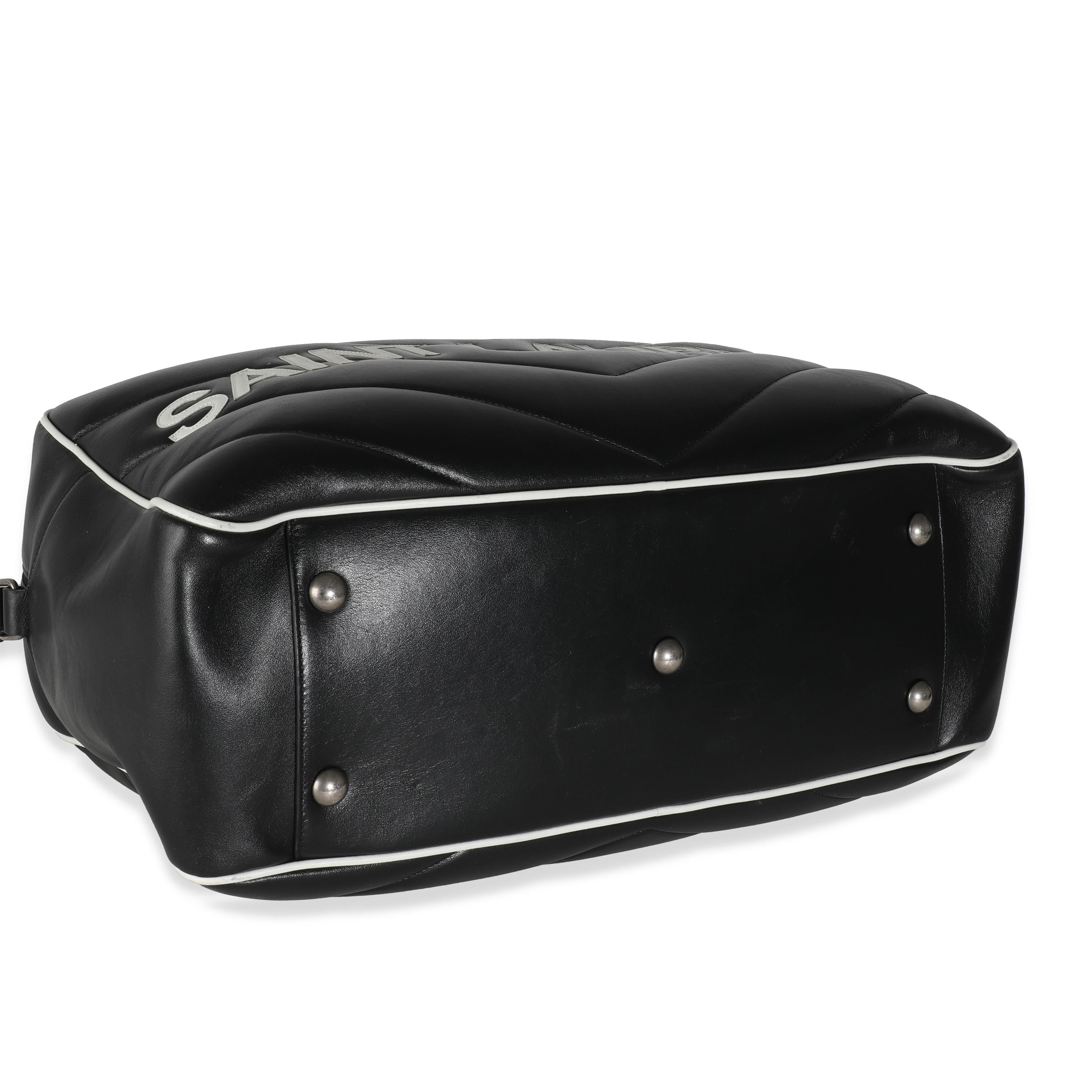 Saint Laurent Black Calfskin Medium Miles Logo Bowler Duffle Bag For Sale 2