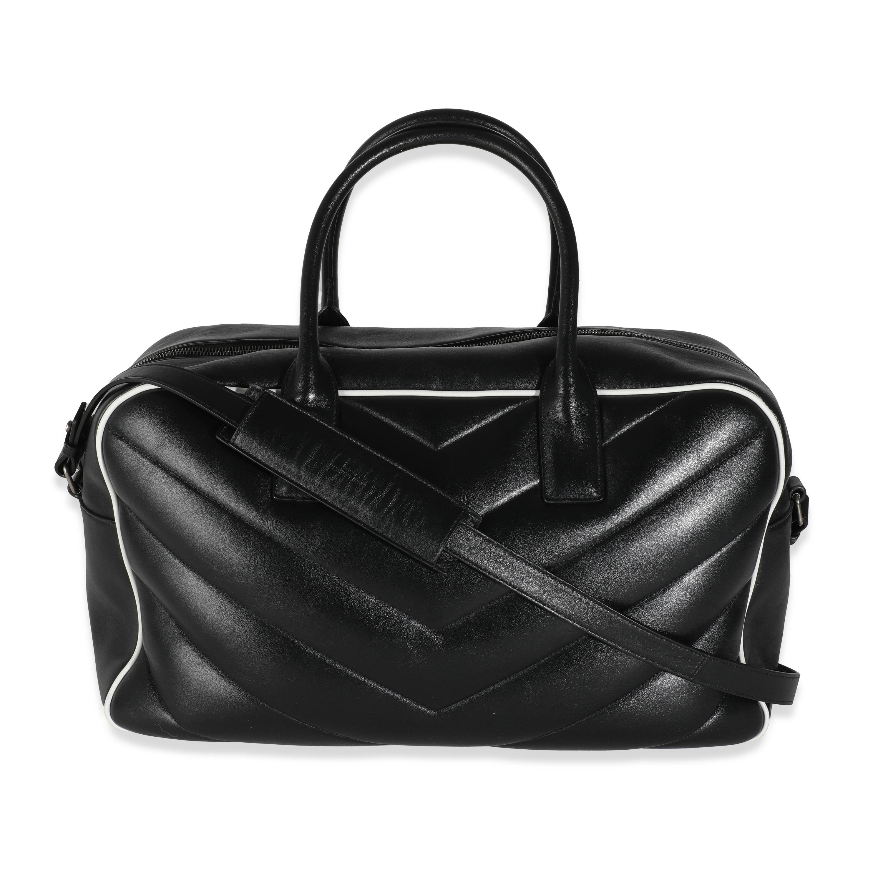 Saint Laurent Black Calfskin Medium Miles Logo Bowler Duffle Bag For Sale 4