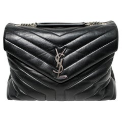 Saint Laurent Black Calfskin Y Quilted Monogram Loulou Silver-Tone Chain Satchel