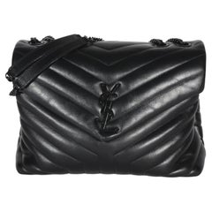 Saint Laurent Black Calfskin Y Quilted Monogram Medium Loulou Chain Satchel