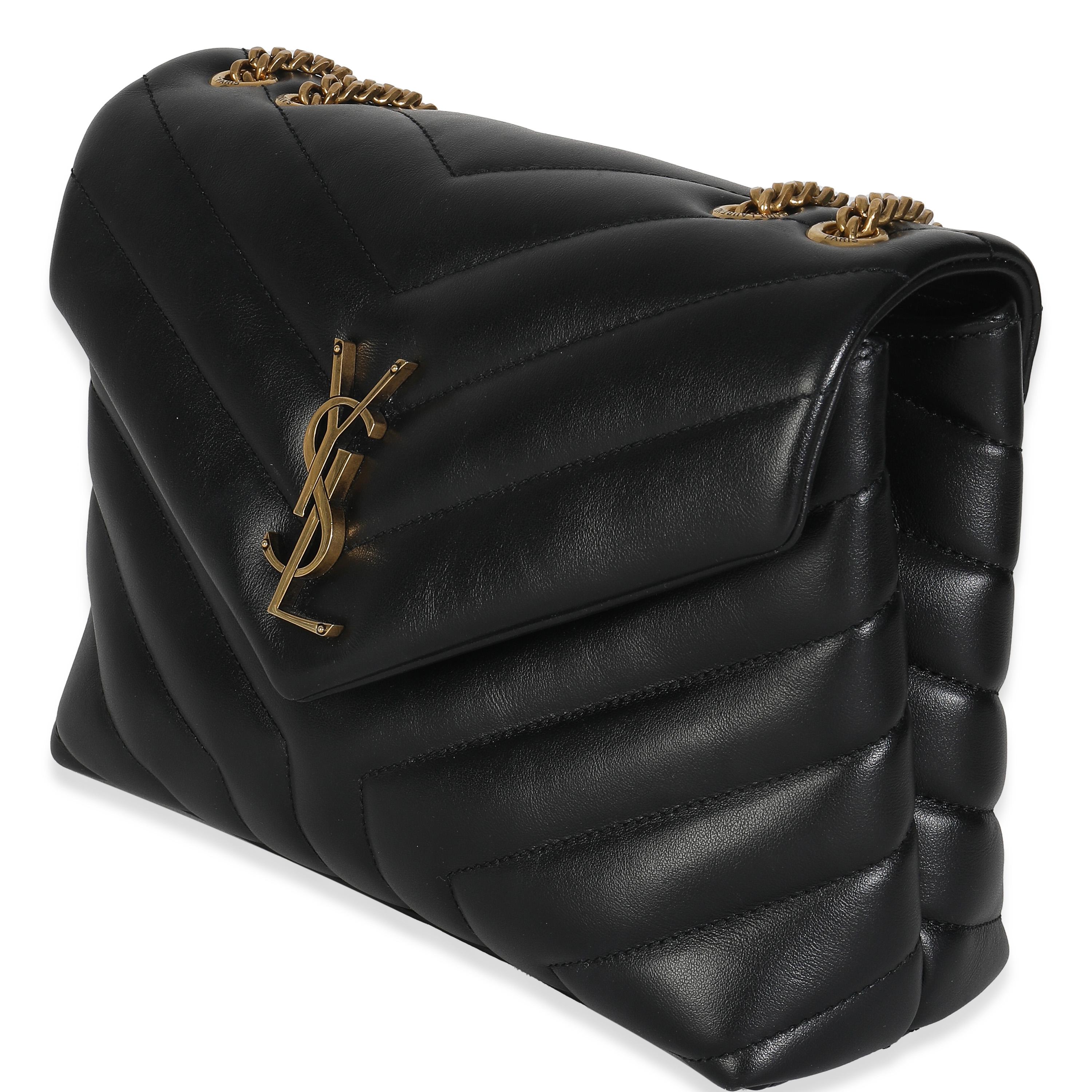 Saint Laurent Schwarzes Kalbsleder Y Gestepptes Monogram Kleine Loulou Kette Satchel für Damen oder Herren im Angebot