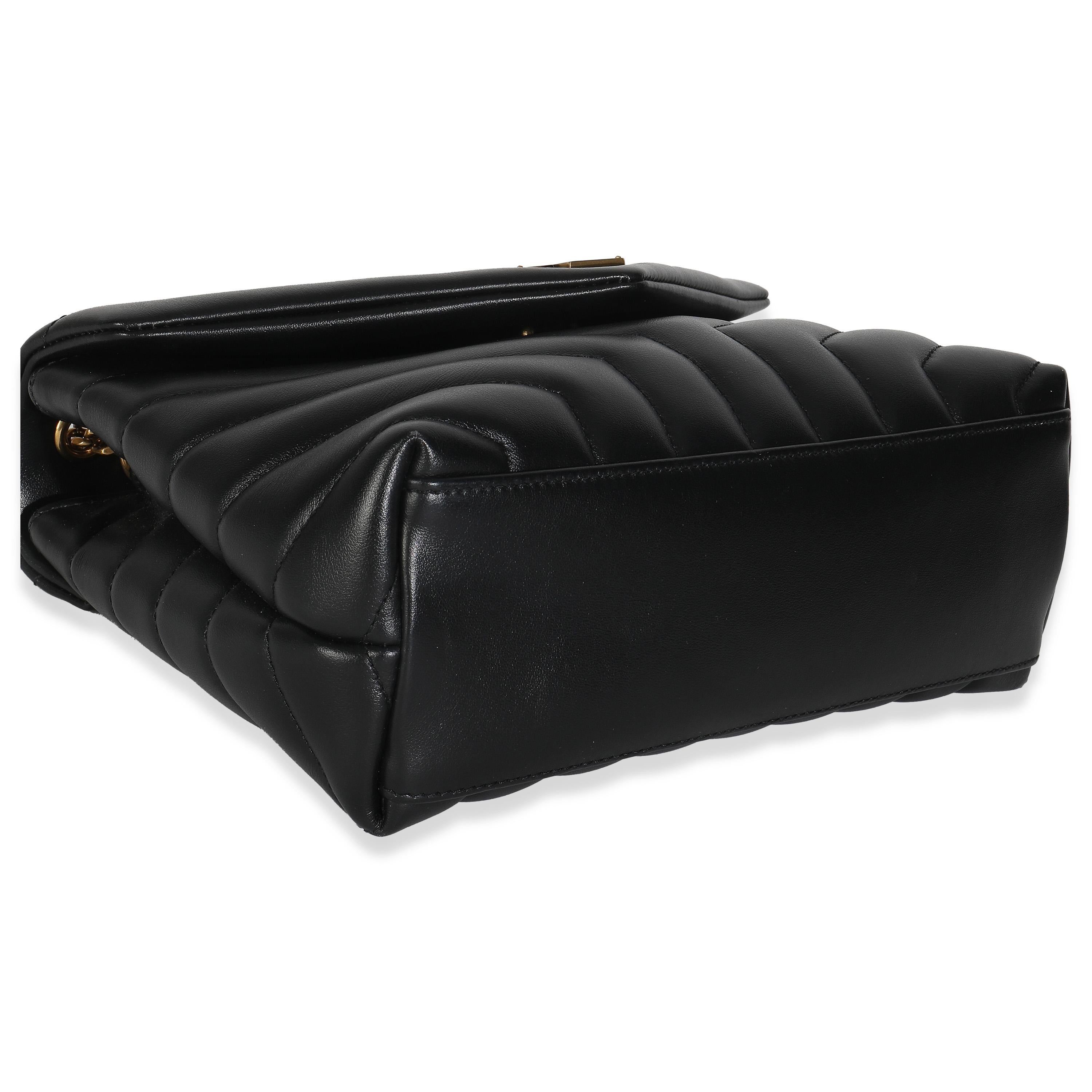 Saint Laurent Schwarzes Kalbsleder Y Gestepptes Monogram Kleine Loulou Kette Satchel im Angebot 1