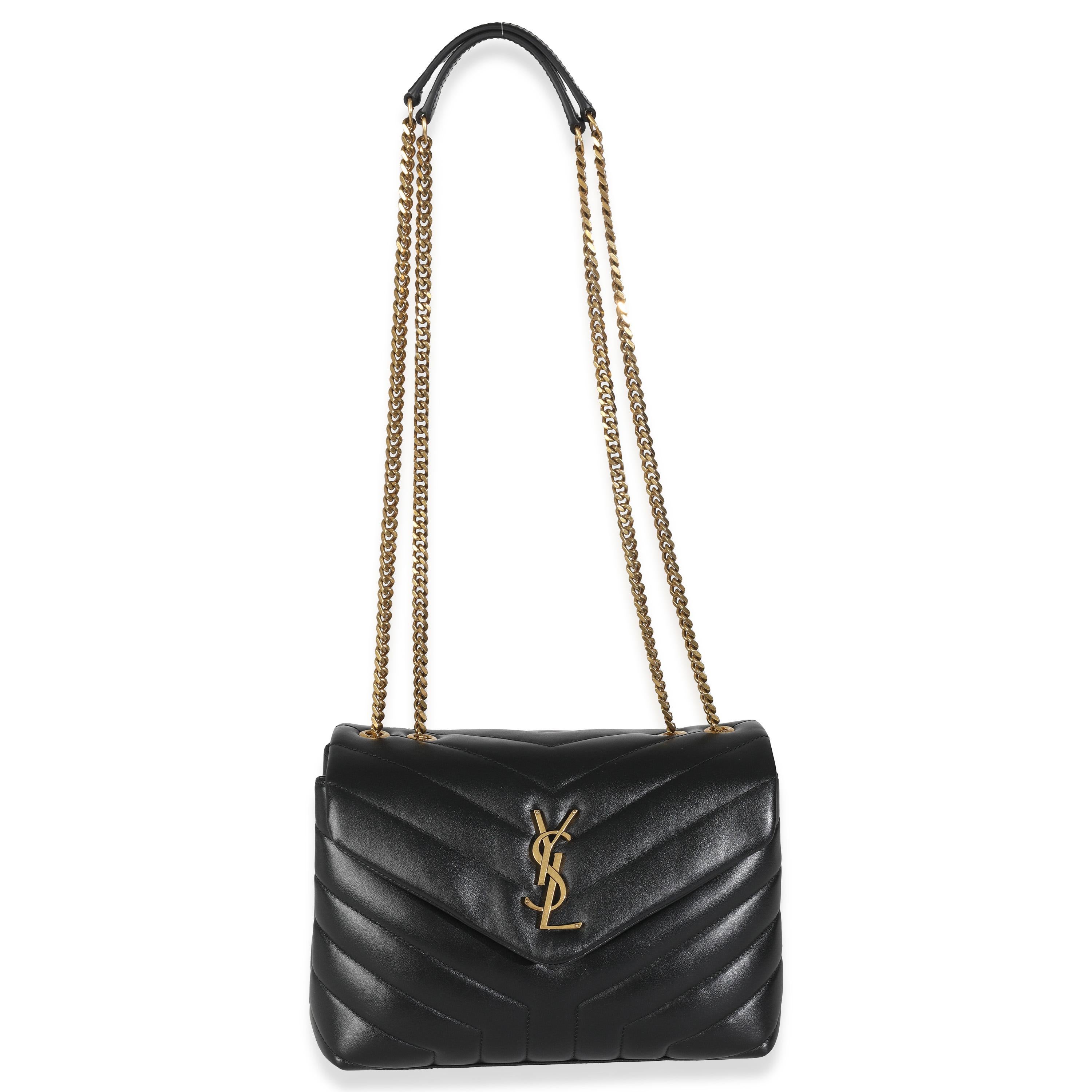 Saint Laurent - Borsa in pelle di vitello nera Y trapuntata Monogram Piccola Loulou con catena in vendita 1