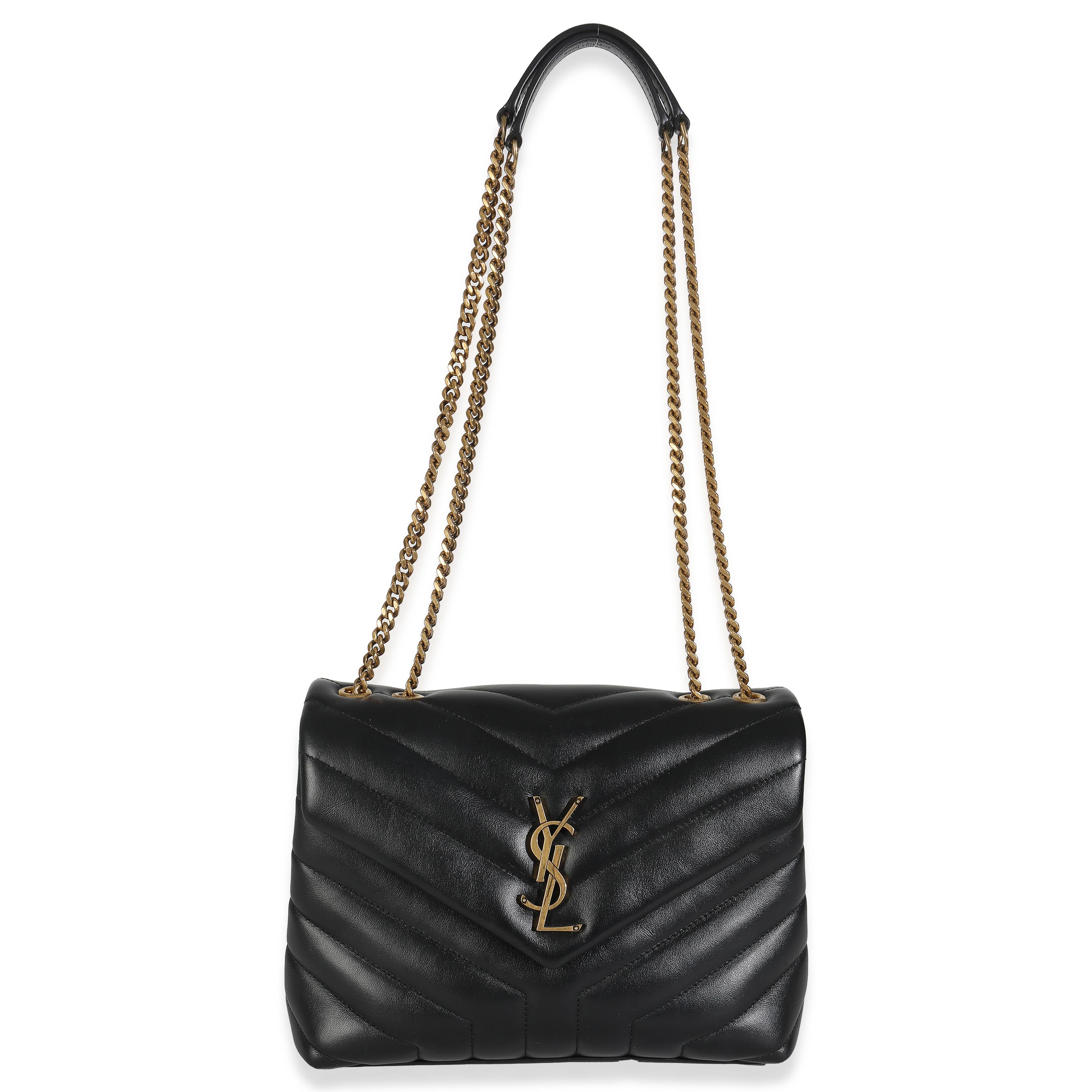 Saint Laurent Schwarzes Kalbsleder Y Gestepptes Monogram Kleine Loulou Kette Satchel im Angebot 2