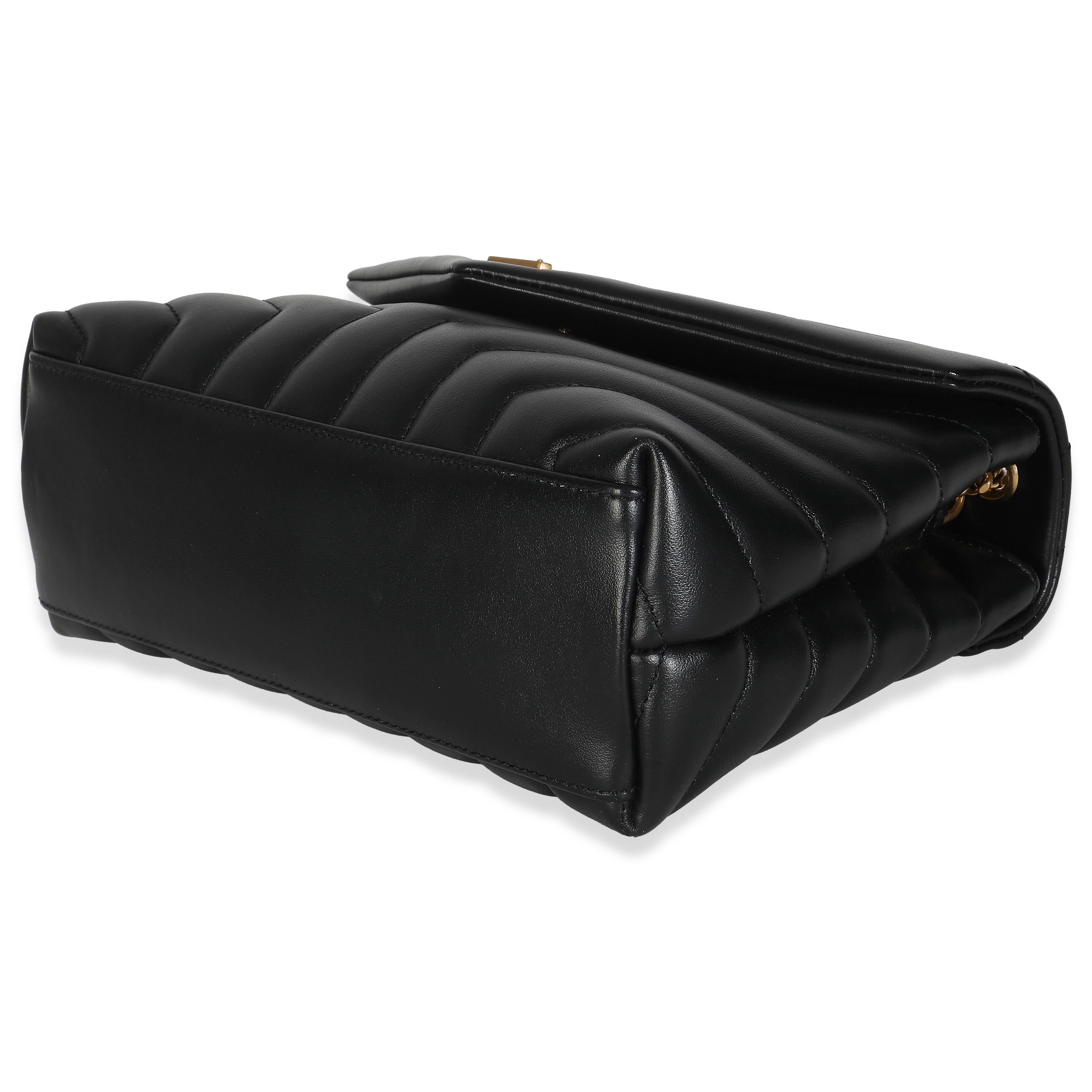 Saint Laurent Schwarzes Kalbsleder Y Gestepptes Monogram Kleine Loulou Kette Satchel im Angebot 3