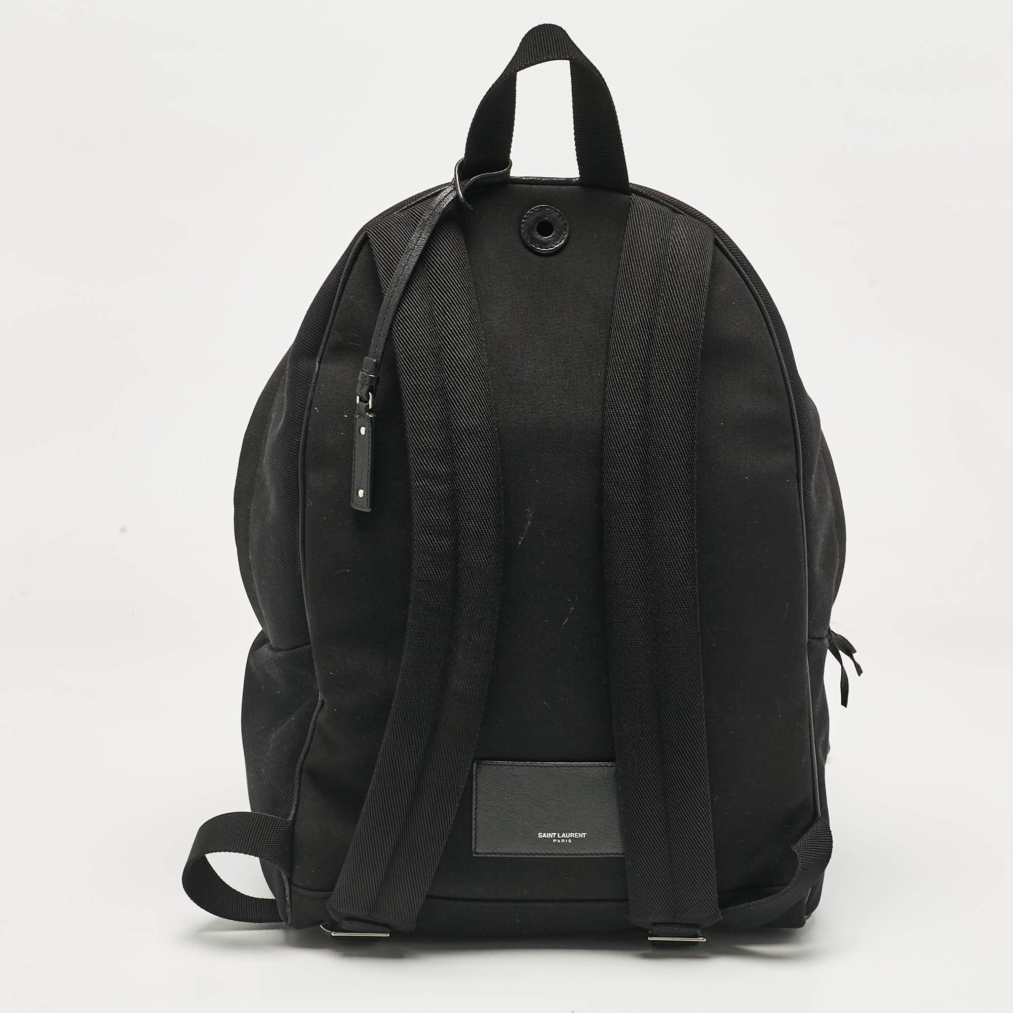 Women's Saint Laurent Black Canvas and Leather City Studded Backpack For Sale