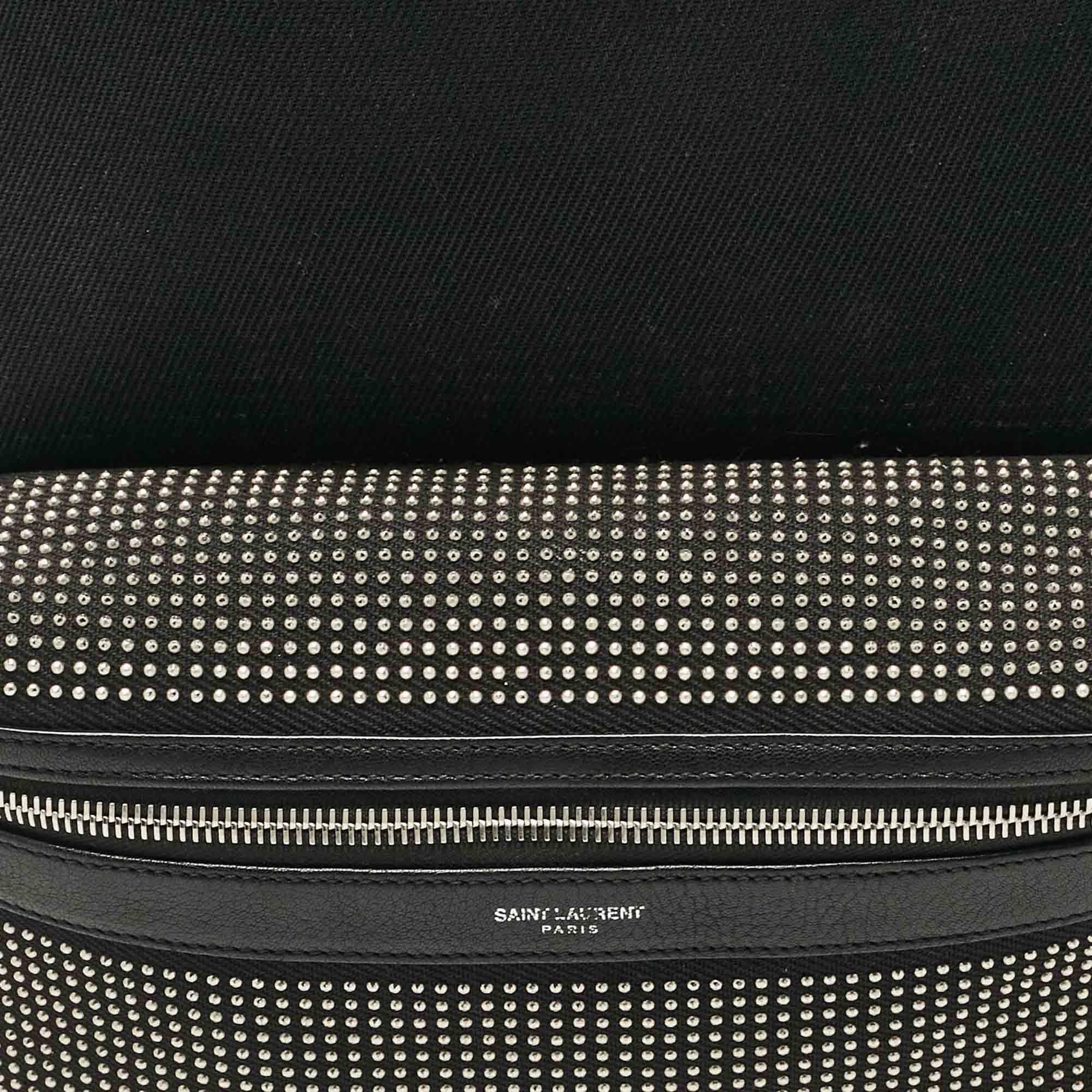 Saint Laurent Black Canvas and Leather City Studded Backpack For Sale 1