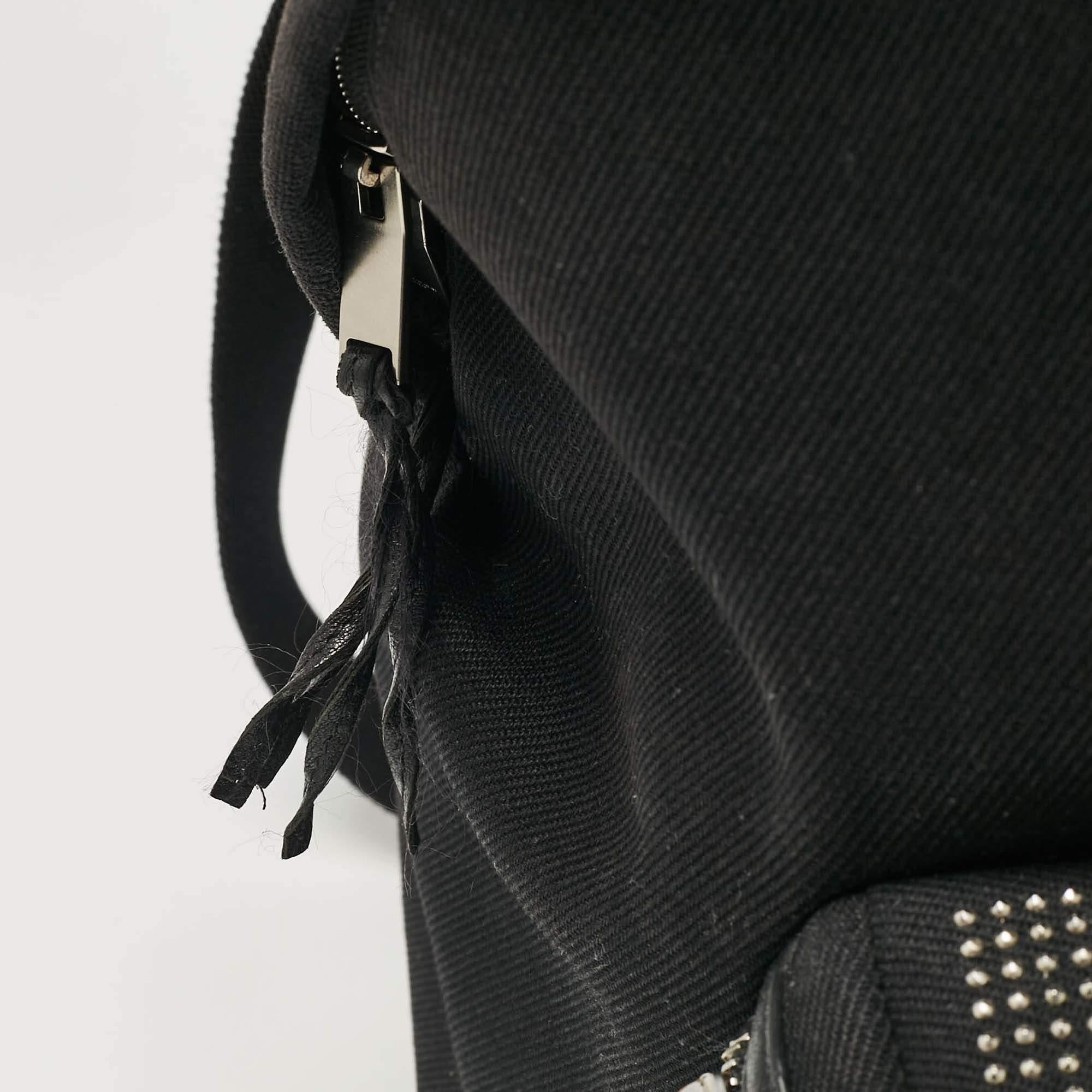 Saint Laurent Black Canvas and Leather City Studded Backpack For Sale 4