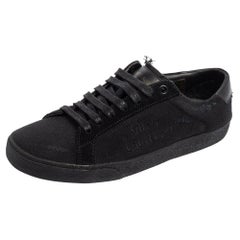 Saint Laurent Black Canvas And Leather Court Classic Logo Sneakers Size 37.5