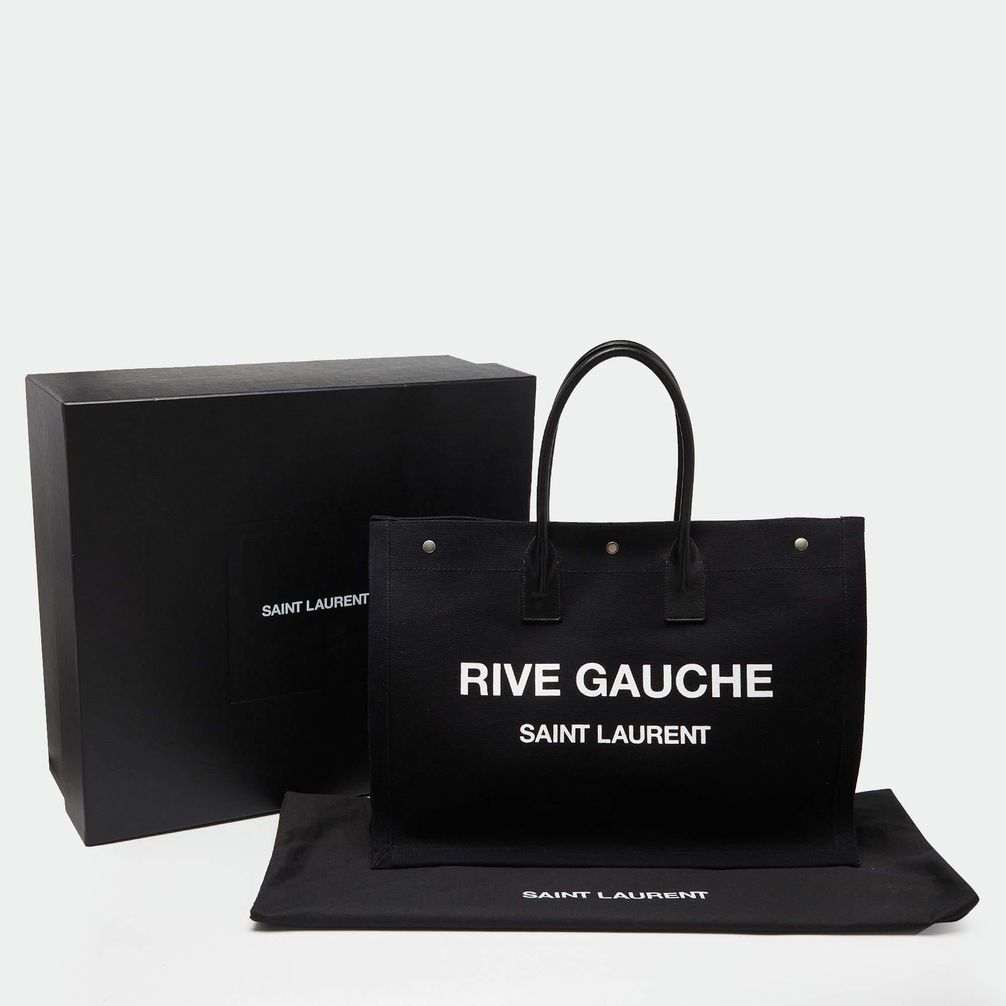 Saint Laurent Black Canvas and Leather Large Rive Gauche Shopper Tote 7
