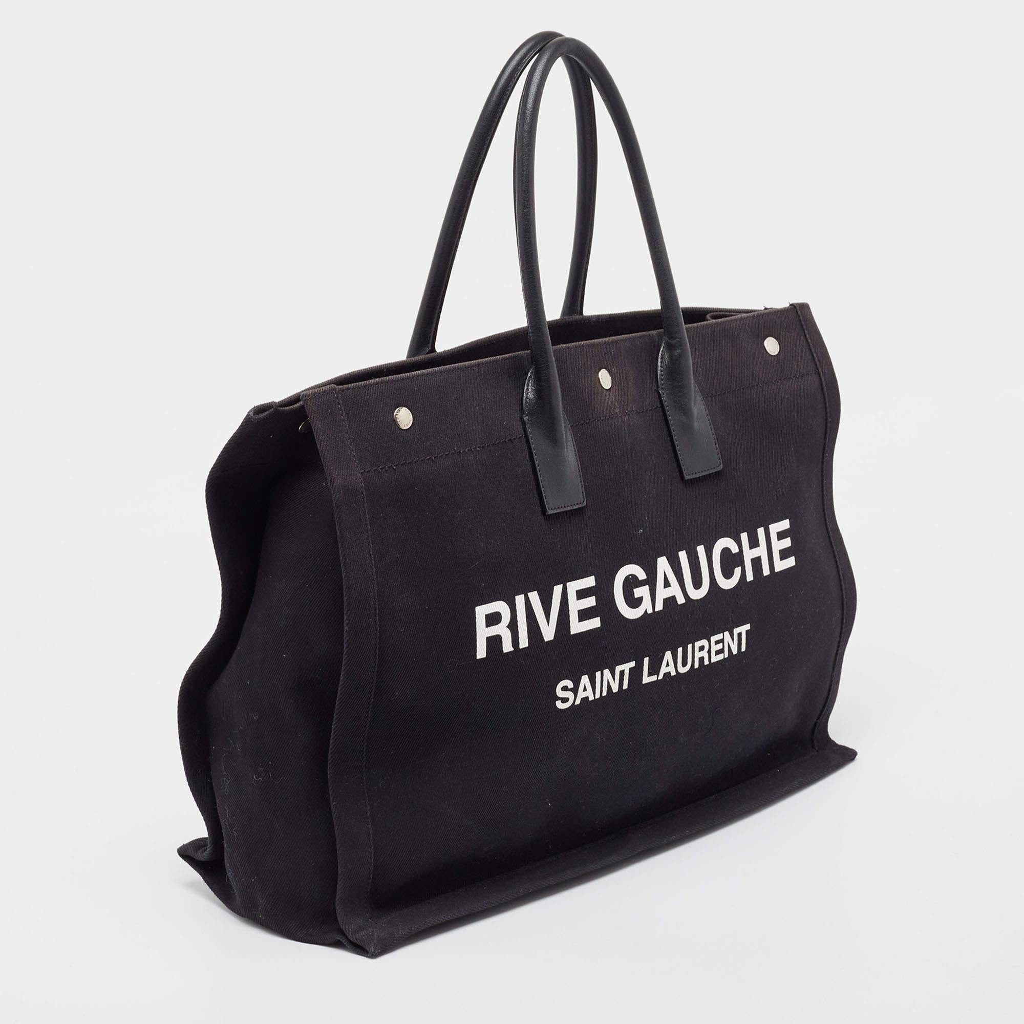 Women's Saint Laurent Black Canvas and Leather Large Rive Gauche Shopper Tote