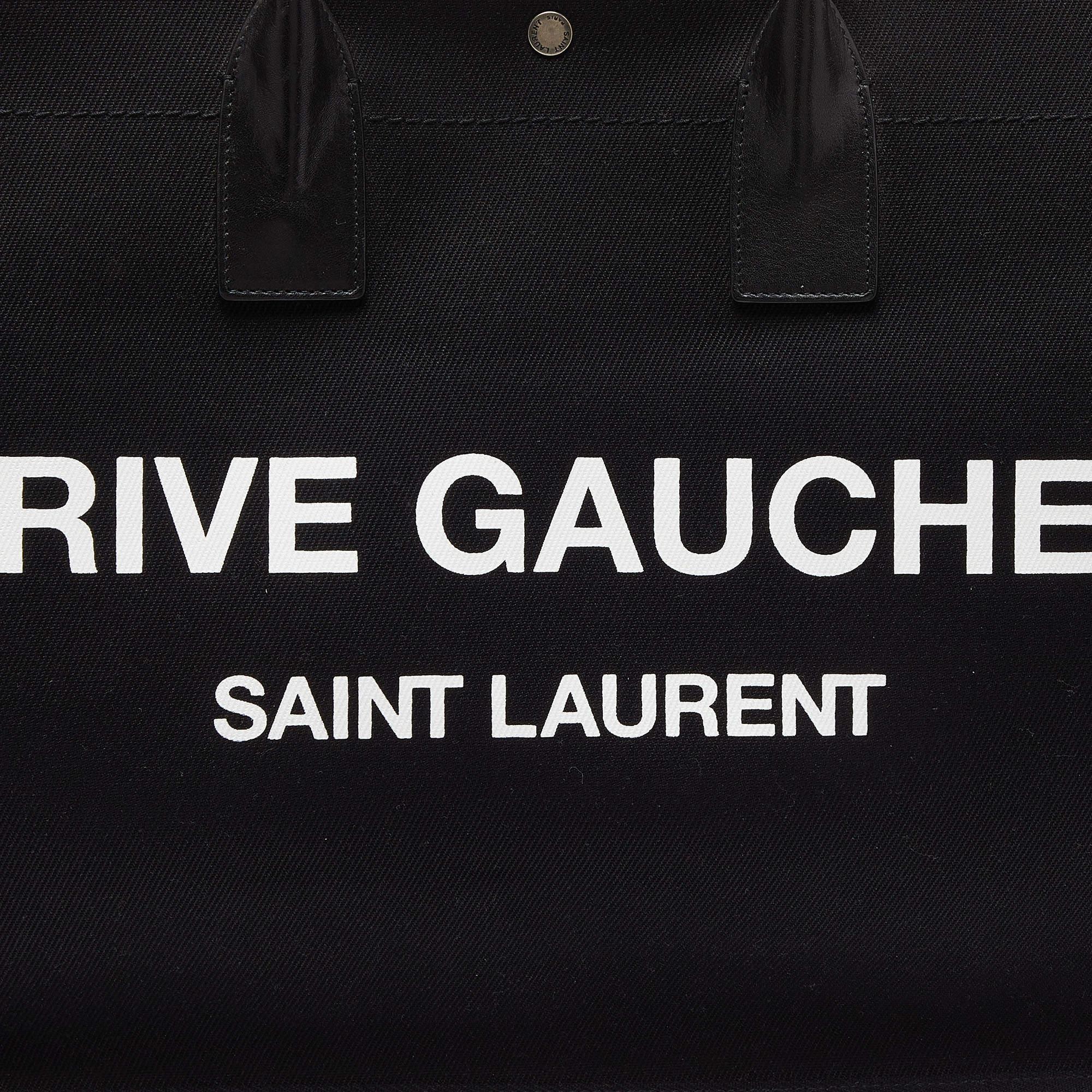 Saint Laurent Black Canvas and Leather Large Rive Gauche Shopper Tote 2