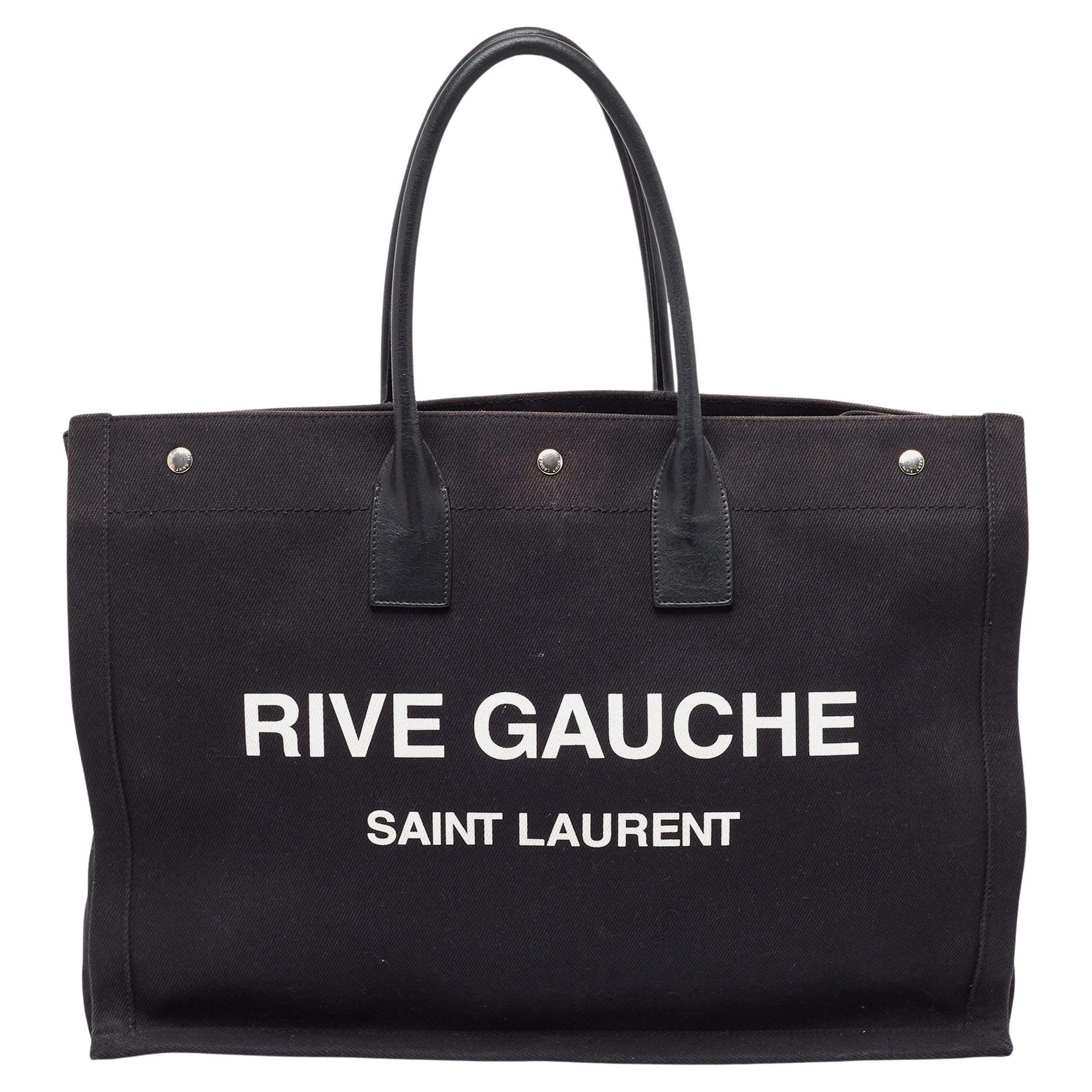 Saint Laurent Black Canvas and Leather Large Rive Gauche Shopper Tote