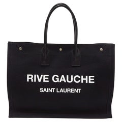 Saint Laurent Black Canvas and Leather Large Rive Gauche Shopper Tote