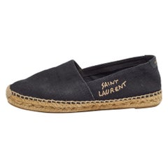 Saint Laurent Black Canvas Embroidered Espadrille Flats Size 38