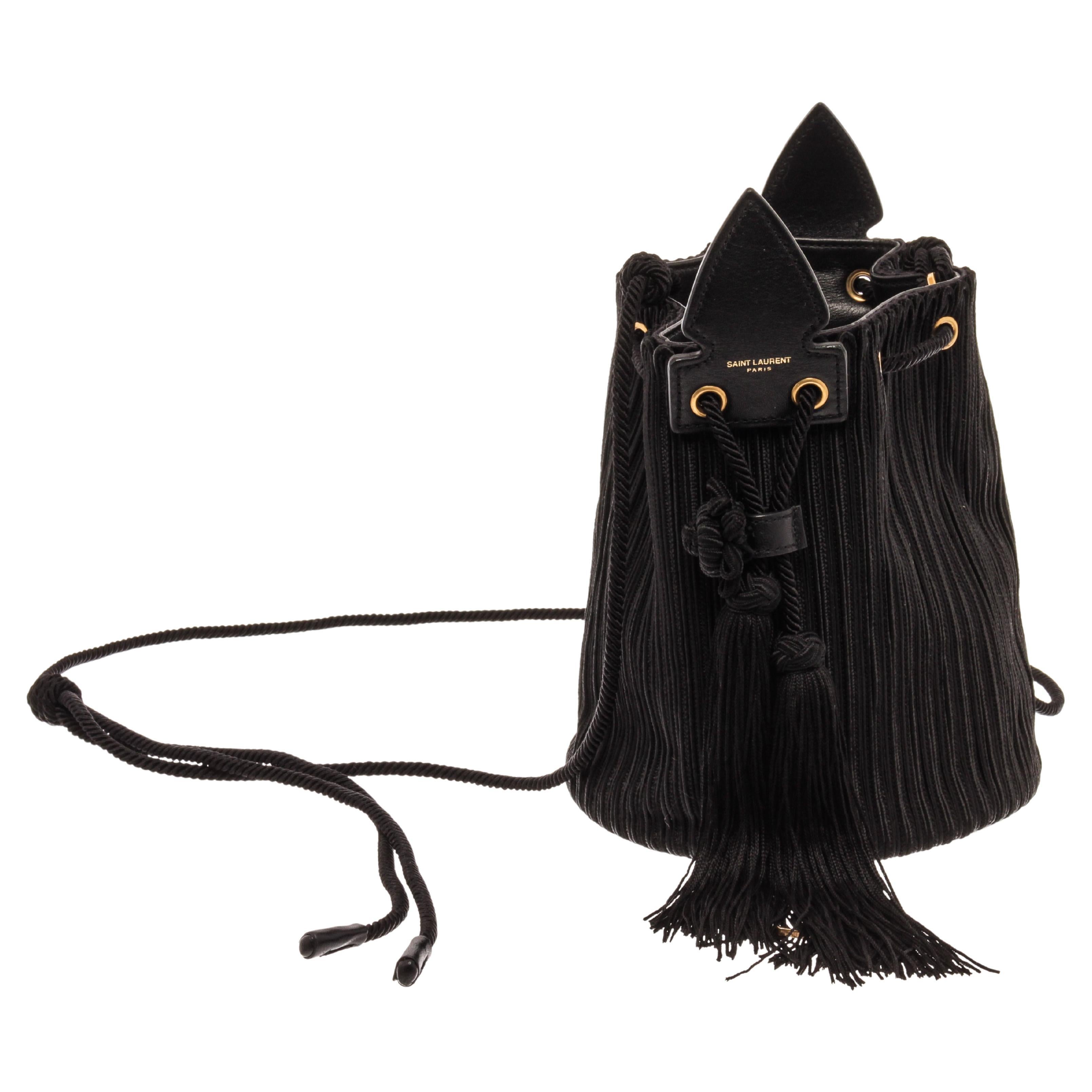 Saint Laurent Black Canvas Fringe Bucket Bag