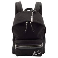 Saint Laurent Black Canvas Logo Embroidered City Backpack