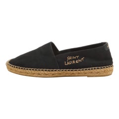 Saint Laurent Black Canvas Logo Embroidered Espadrilles Size 41.5