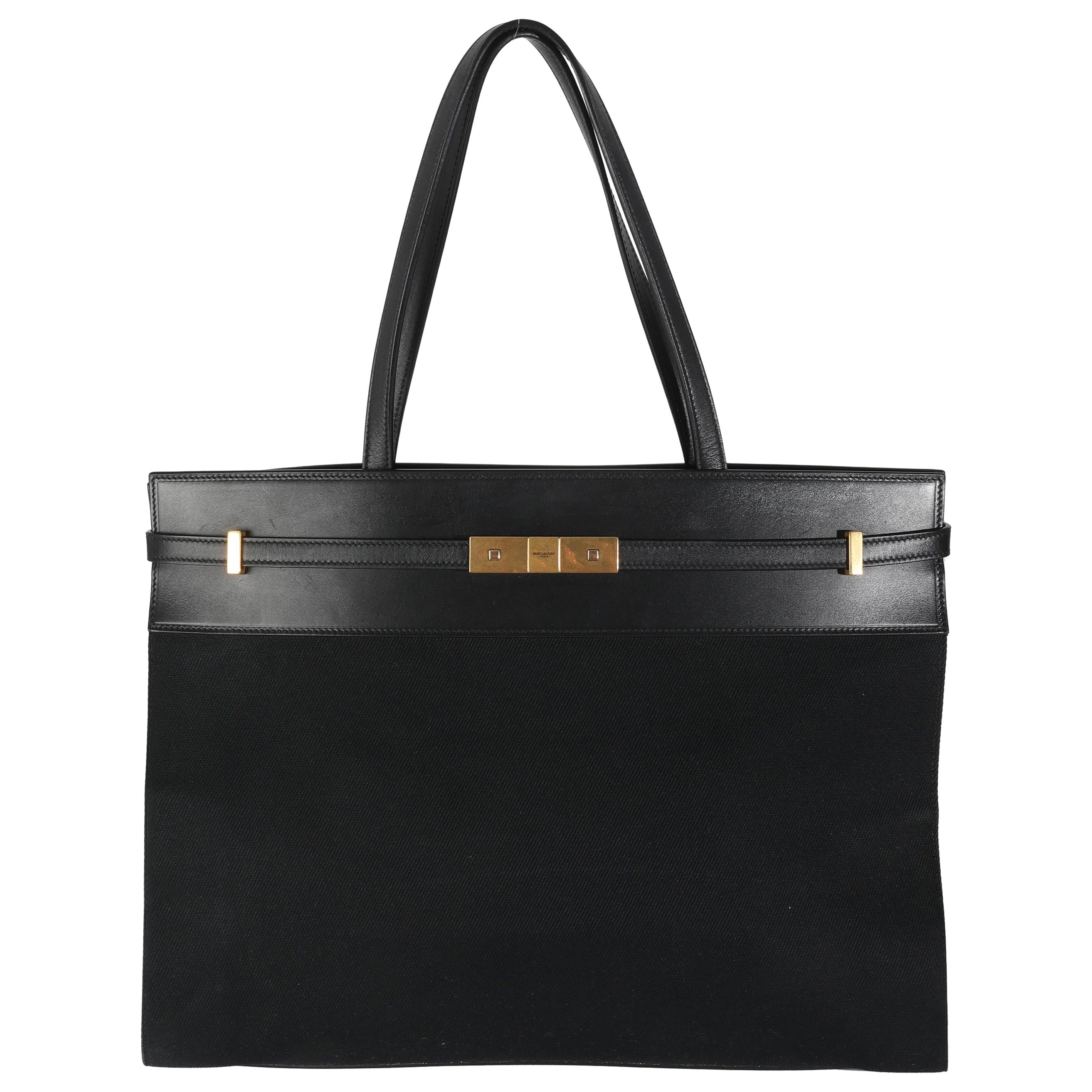Saint Laurent Manhattan Tote aus schwarzem Segeltuch