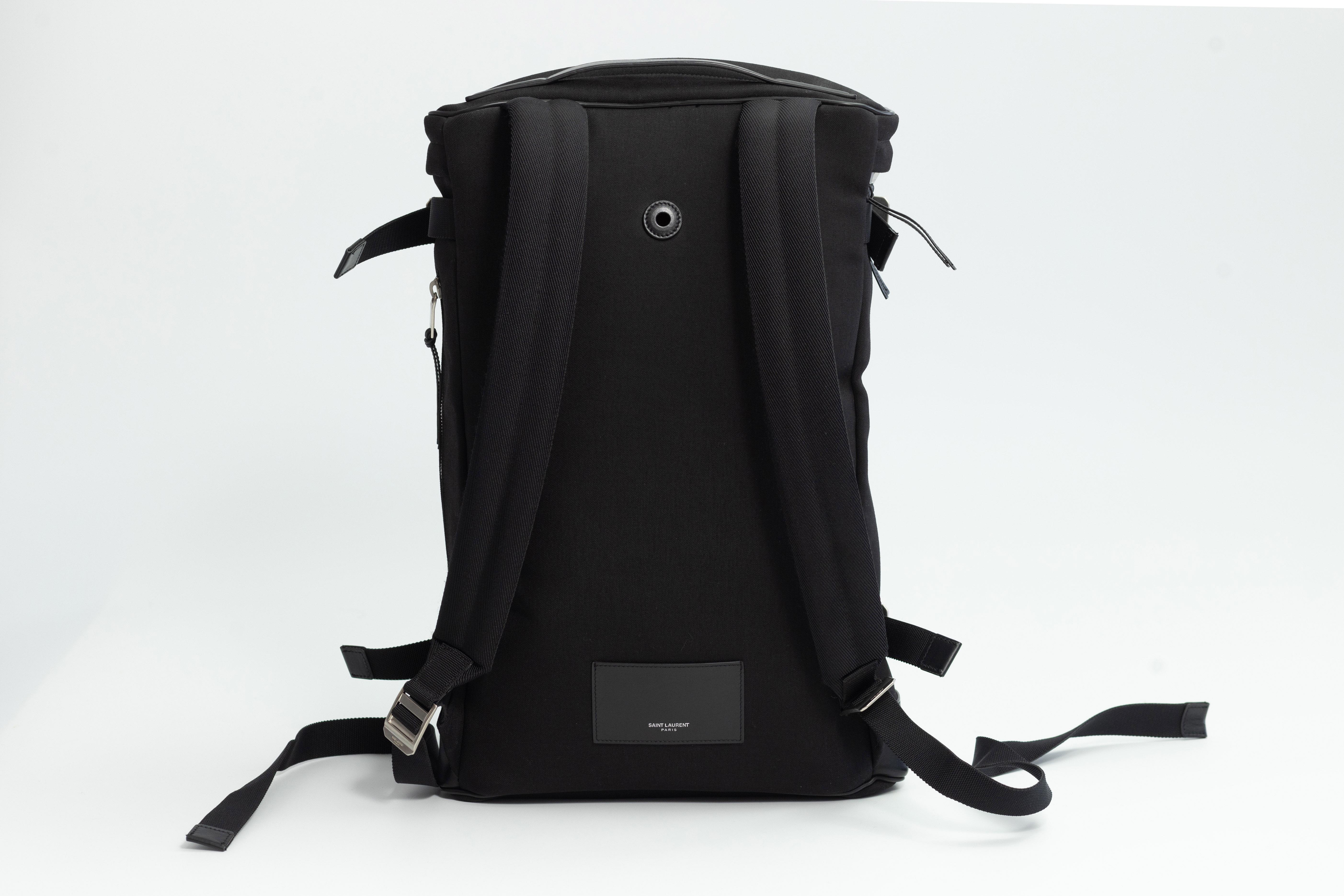 Saint Laurent Black Canvas Rivington Race Backpack For Sale 2