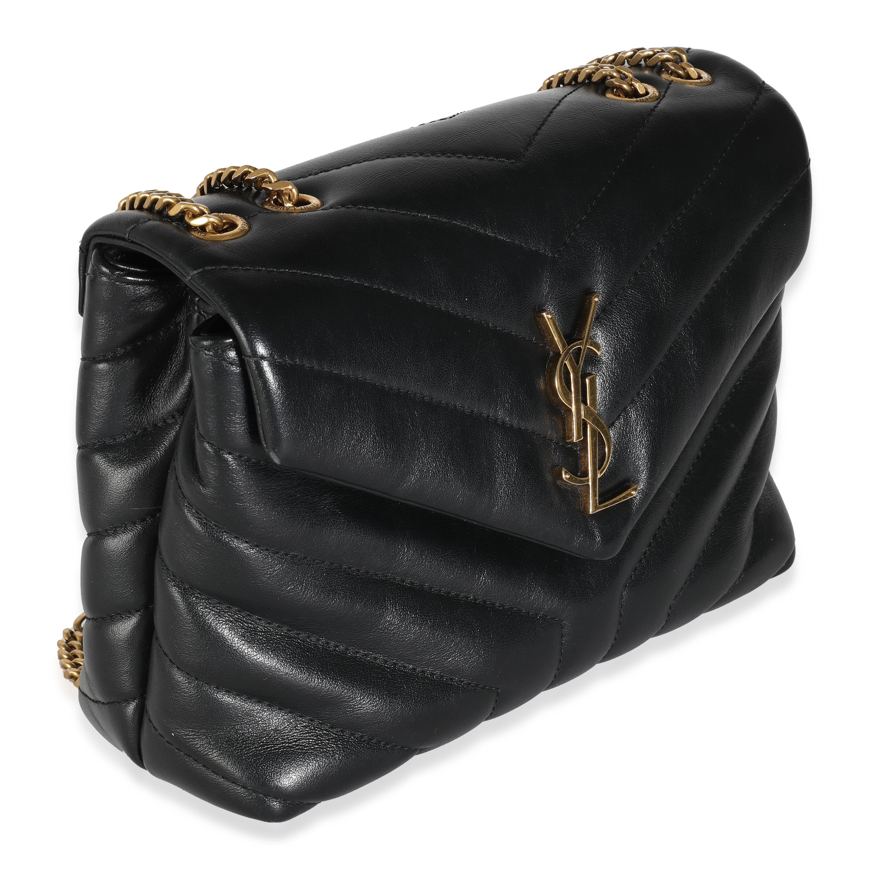 Saint Laurent Black Chevron Calfskin Y Quilted Monogram Small Loulou In Excellent Condition For Sale In New York, NY