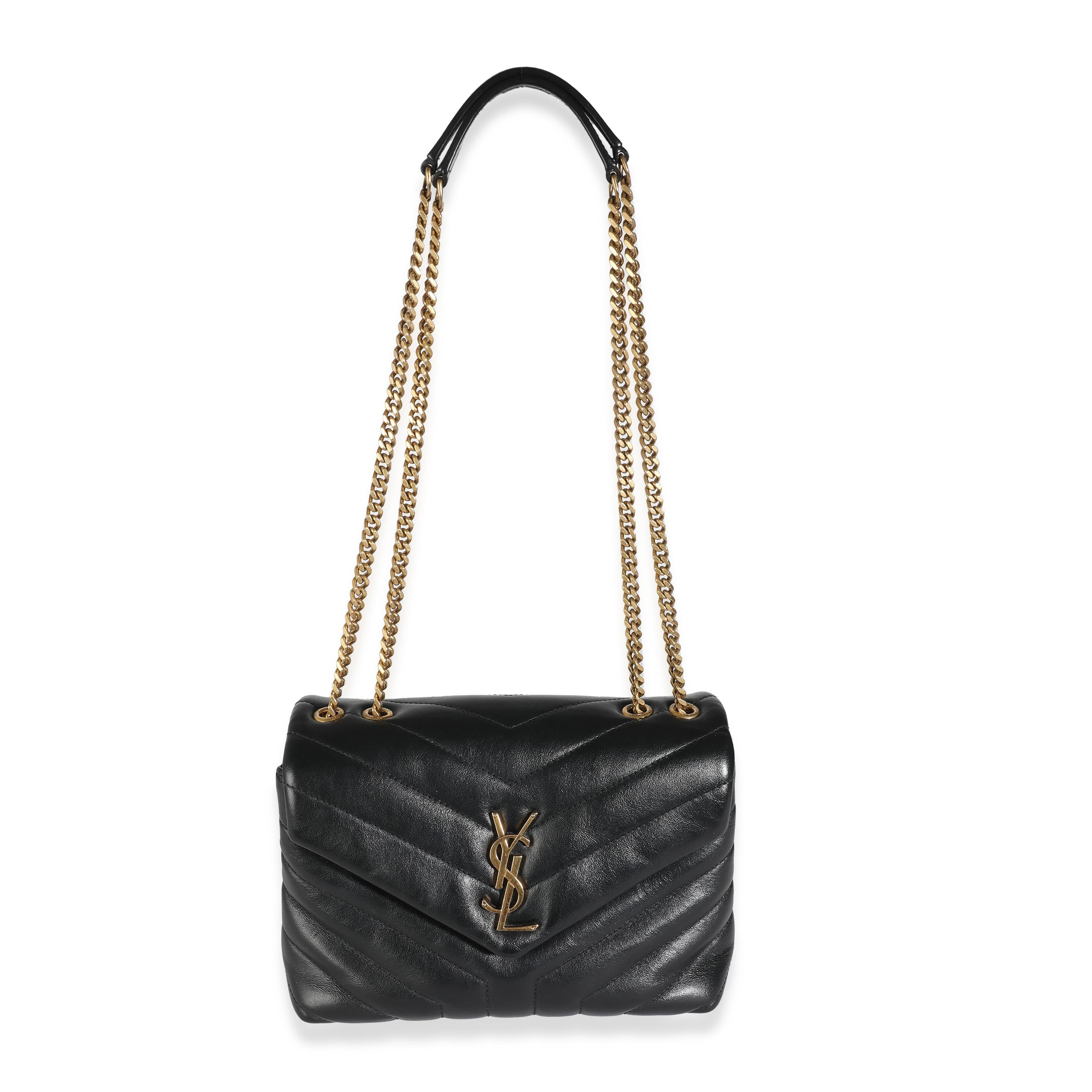 Saint Laurent Black Chevron Calfskin Y Quilted Monogram Small Loulou For Sale 2