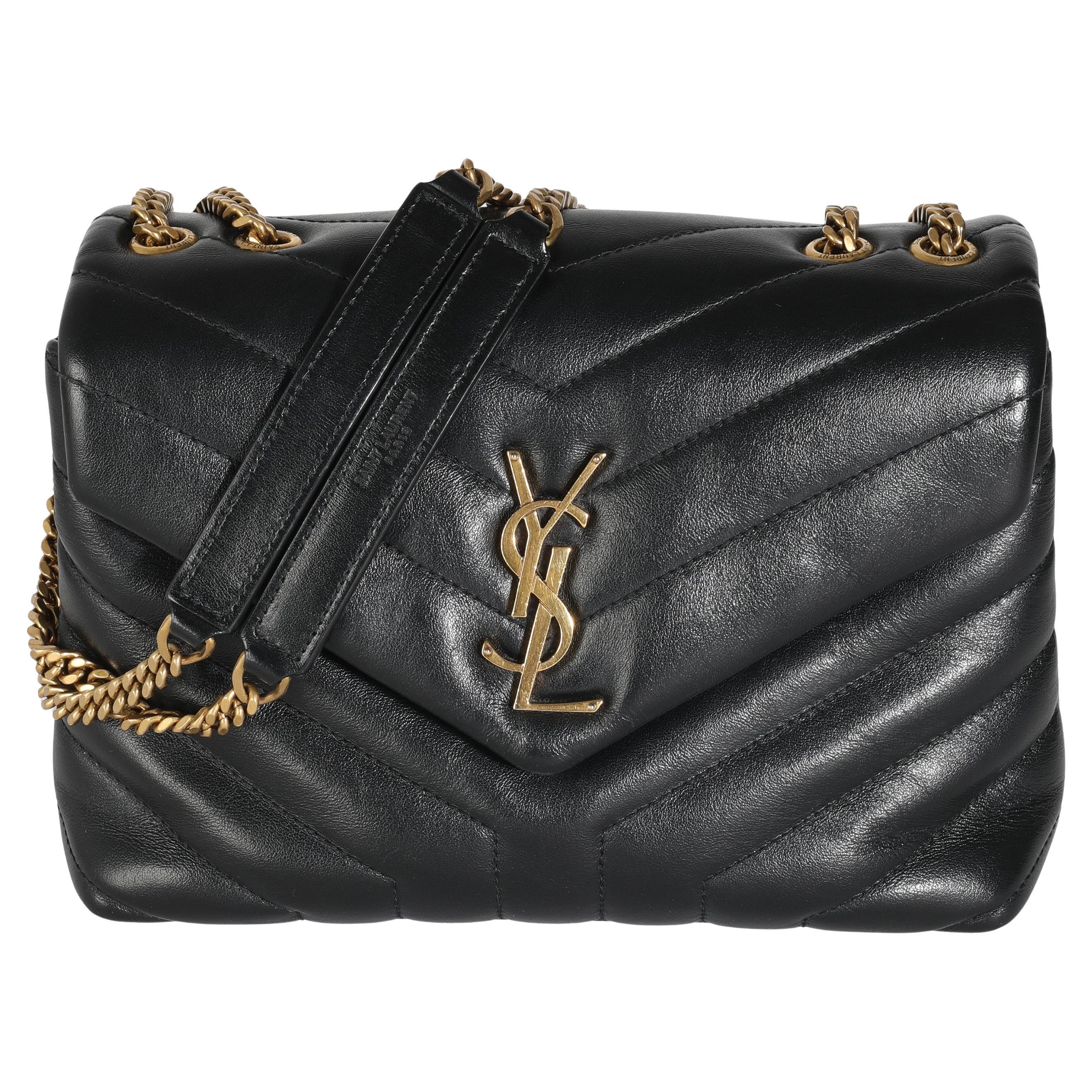 Saint Laurent Black Chevron Calfskin Y Quilted Monogram Small Loulou For Sale