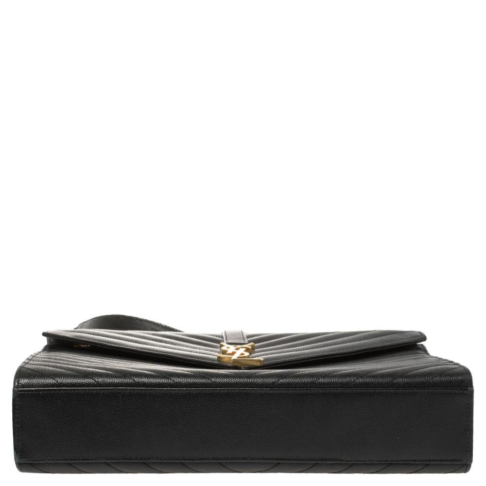 Saint Laurent Black Chevron Leather Large Cassandre Flap Bag 5