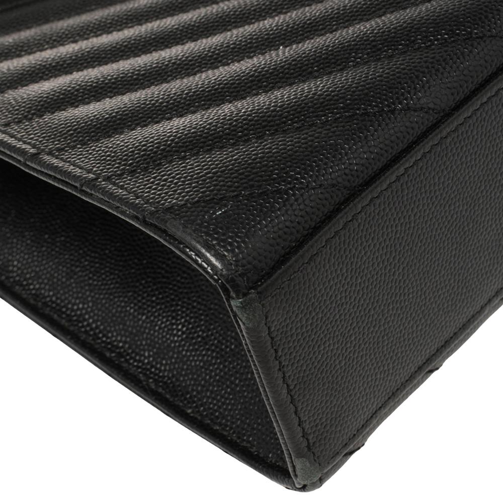 Saint Laurent Black Chevron Leather Large Cassandre Flap Bag 1