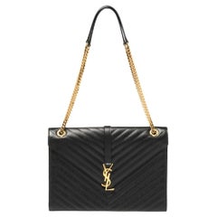 Saint Laurent Black Chevron Leather Large Cassandre Flap Bag