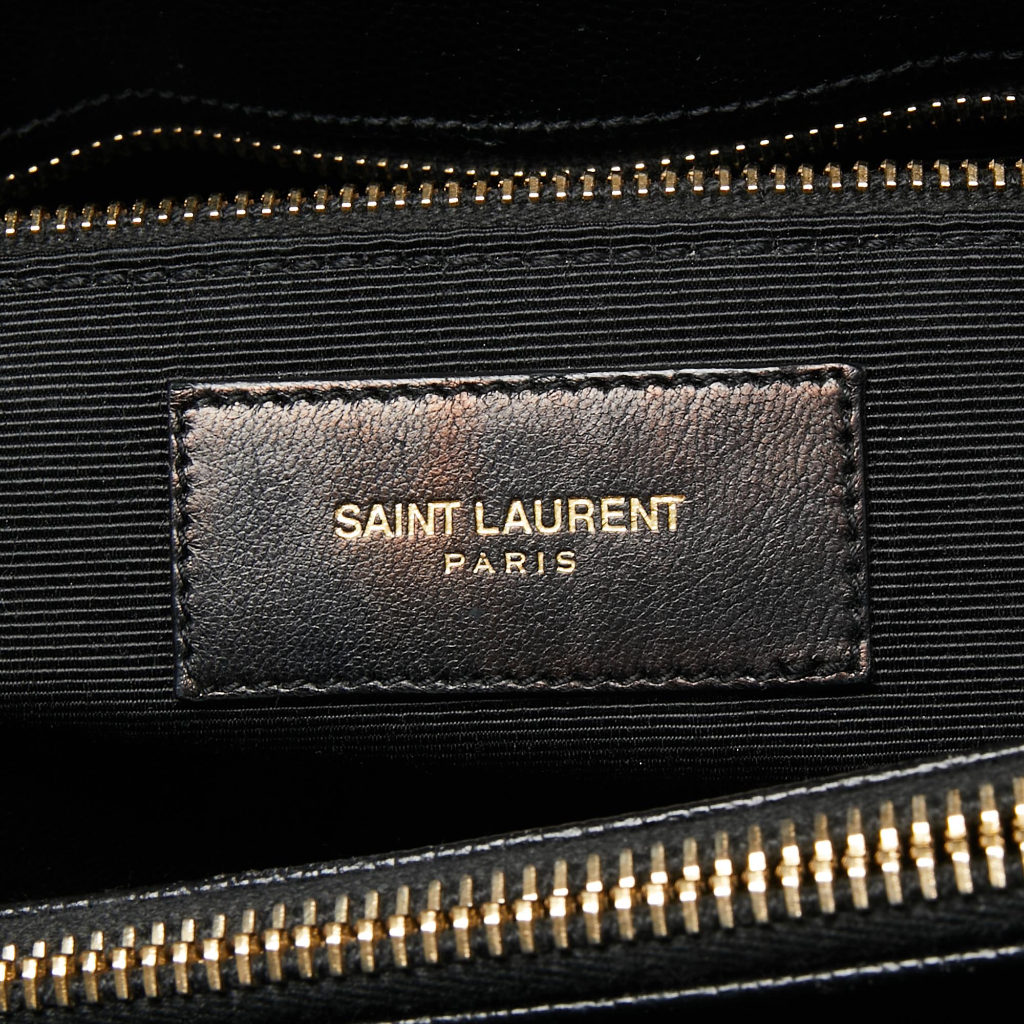 Women's Saint Laurent Black Chevron Leather Monogram Chain Bo Cassandre Tote