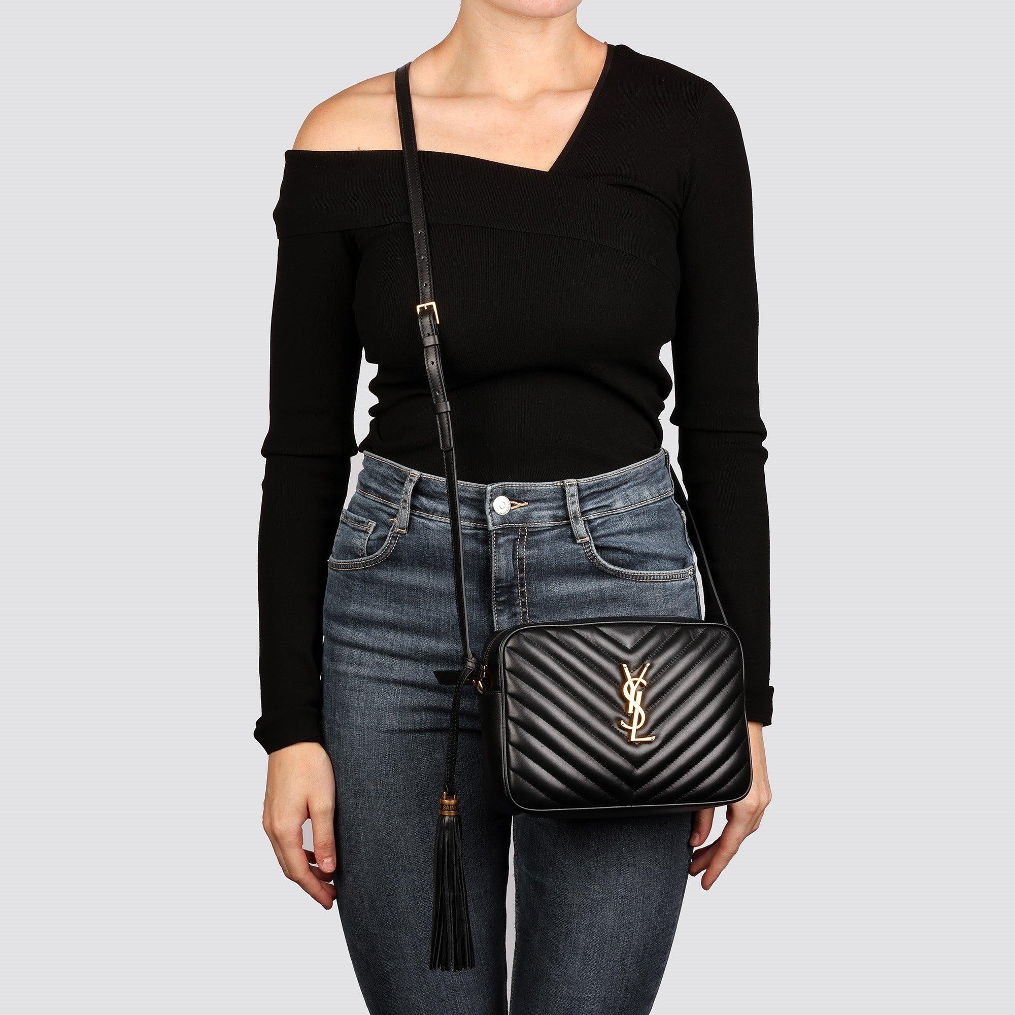 SAINT LAURENT Black Chevron Quilted Calfskin Leather Lou Camera Bag 7
