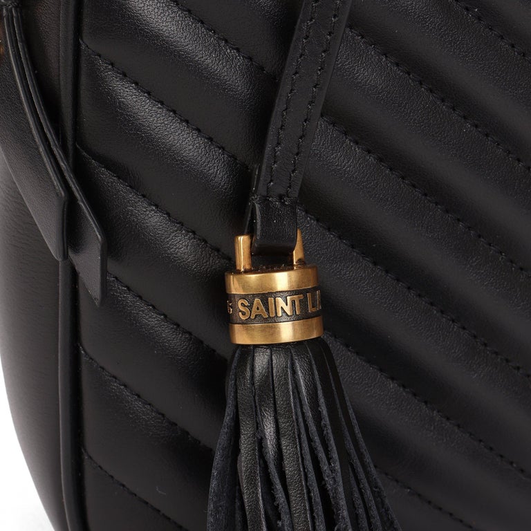 SAINT LAURENT Black Chevron Quilted Calfskin Leather Lou Camera Bag For Sale 4