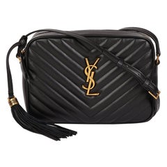 SAINT LAURENT Black Chevron Quilted Calfskin Leather Lou Camera Bag