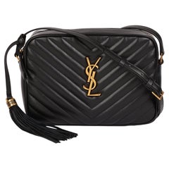 SAINT LAURENT Black Chevron Quilted Calfskin Leather Lou Camera Bag