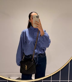 Saint Laurent Black Chevron Quilted Calfskin Leather Medium College