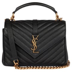 Saint Laurent Black Chevron Quilted Calfskin Leather Medium College