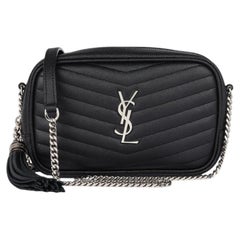 Saint Laurent Black Chevron Quilted Calfskin Leather Mini Lou Camera Bag