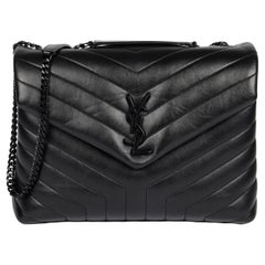 Saint Laurent Negro Chevron Piel de becerro acolchada SO Negro Medio Loulou